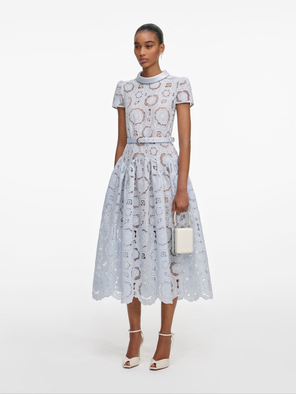 Self Portrait Blue Floral Lace Midi Dress - Picture 2 of 11